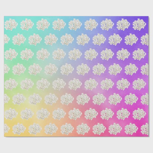 Witte hortensia op gradiënt regenboog achtergrond cadeaupapier (Vlak)