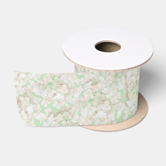Witte hortensia op Mint Green Satijnen Lint (Spoel)