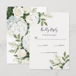 Witte Hortensia Roos Elegante Trouwdag RSVP Kaartje
