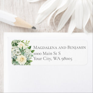 Witte Hortensia Rozen Bloemen Groene Bruiloft Etiket