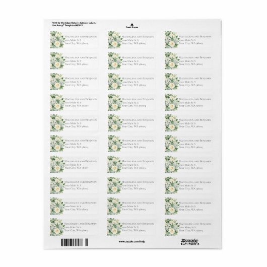 Witte Hortensia Rozen Bloemen Groene Bruiloft Etiket (Full Sheet)