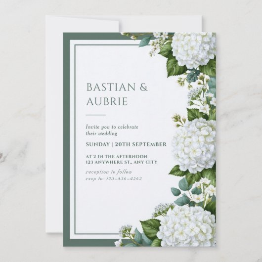 Witte Hortensia Salie Bruiloft Kaart (Voorkant)