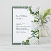Witte Hortensia Salie Bruiloft Kaart (Staand voorkant)