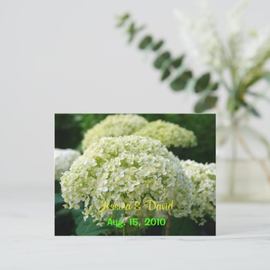 Witte hortensia Save the Date Briefkaart (Staand voorkant)