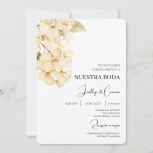 Witte hortensia Spaanse bruiloft uitnodiging