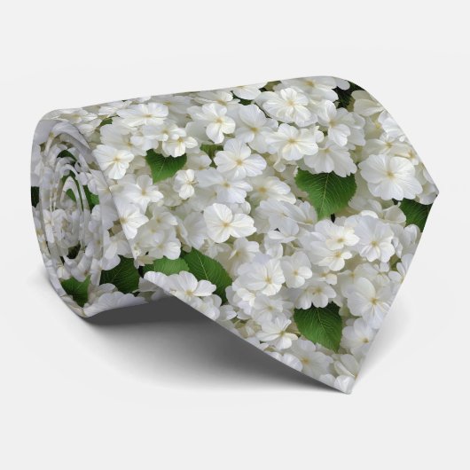 Witte Hortensia Tuinpatroon Stropdas (Opgerold)