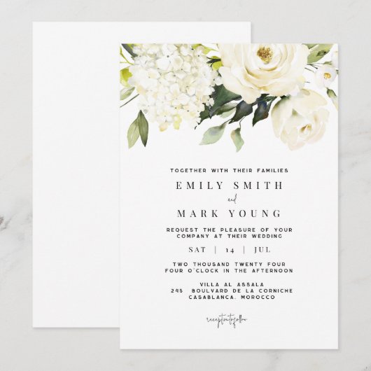 Witte hortensia | White Floral uitnodiging (Voorkant / Achterkant)