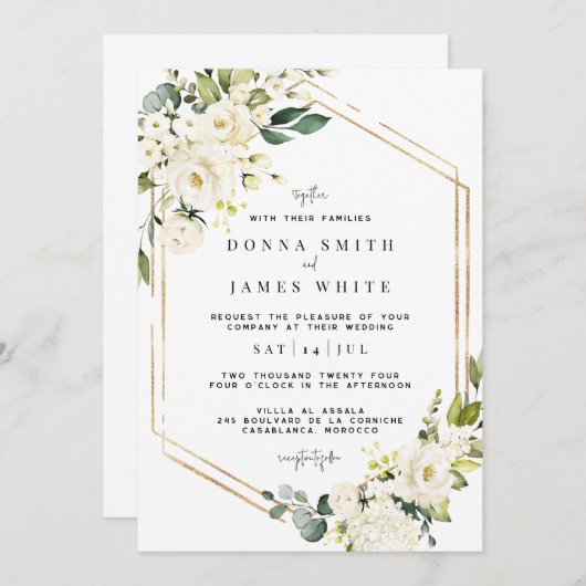 Witte hortensia | Witte Bloemen bruiloft uitnodigi Kaart (Voorkant / Achterkant)