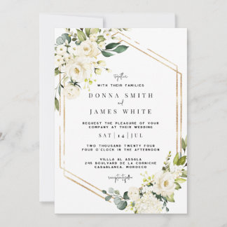 Witte hortensia | Witte Bloemen bruiloft uitnodigi Kaart