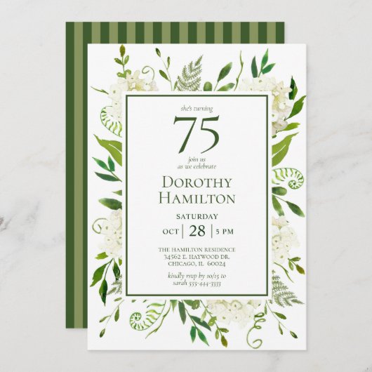 Witte Hortensia's 75e Verjaardag Kaart (Voorkant / Achterkant)