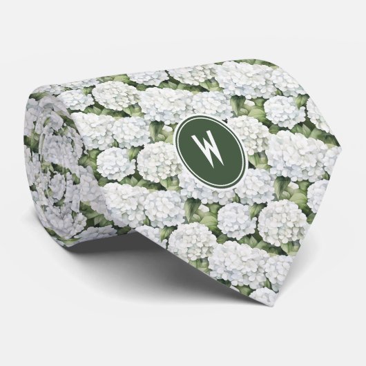 Witte Hortensia's Bloemen Stropdas (Opgerold)