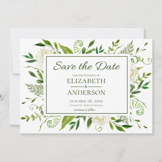 Witte Hortensia's Bloemenschildering Bruiloft Save The Date (Voorkant)
