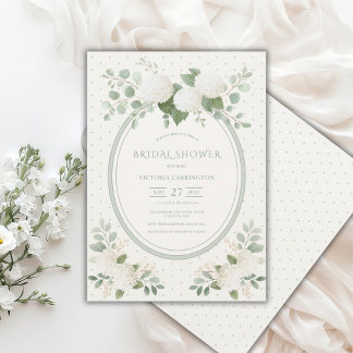 Witte Hortensia's Bloemige Vintage Groen Bruids- Kaart