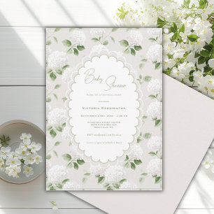 Witte Hortensia's en Elegante Baby Shower Kaart