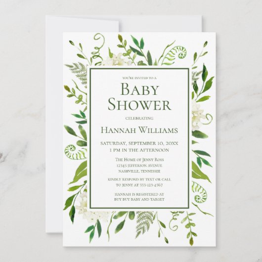 Witte Hortensia's Floral Waterverf Baby shower Kaart (Voorkant)