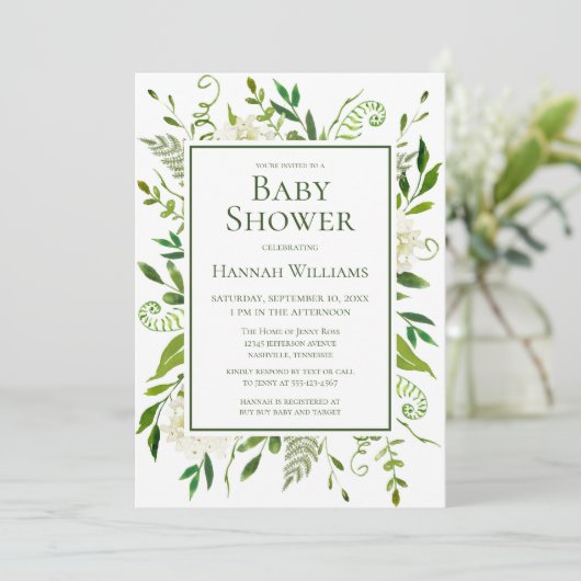 Witte Hortensia's Floral Waterverf Baby shower Kaart (Staand voorkant)