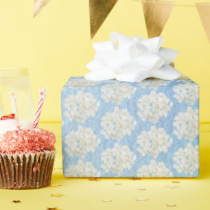 Witte Hortensia's Op Waterverfblauw Cadeaupapier