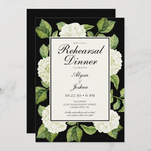 Witte hortensia's QR Code repetitie diner Kaart (Voorkant / Achterkant)