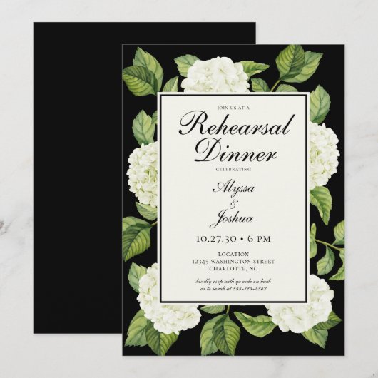Witte hortensia's repetitie diner kaart (Voorkant / Achterkant)