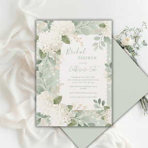 Witte Hortensia's Saliegroen Vintage Bruidsuitnodi Kaart