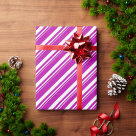 Witte Hot Pink Candy Cane Stripe Vakantie Cadeaupapier