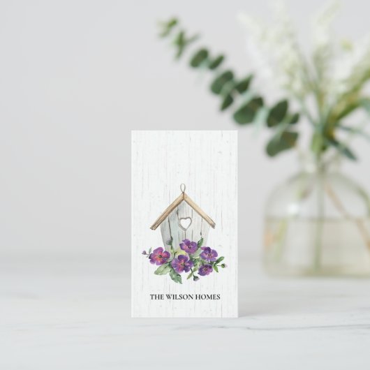 WITTE HOUDEN FLORAL BIRDHOUSE REAL ESTATE REALTOR VISITEKAARTJE (Staand voorkant)