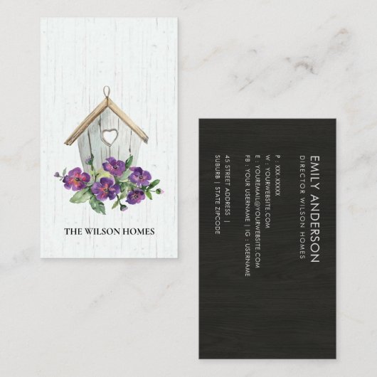 WITTE HOUDEN FLORAL BIRDHOUSE REAL ESTATE REALTOR VISITEKAARTJE (Voorkant / Achterkant)