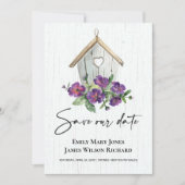 WITTE HOUDEN RUSTIC PAARS FLORAAL BIRDHOUSE SAVE THE DATE (Voorkant)