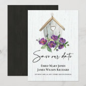 WITTE HOUDEN RUSTIC PAARS FLORAAL BIRDHOUSE SAVE THE DATE (Voorkant / Achterkant)