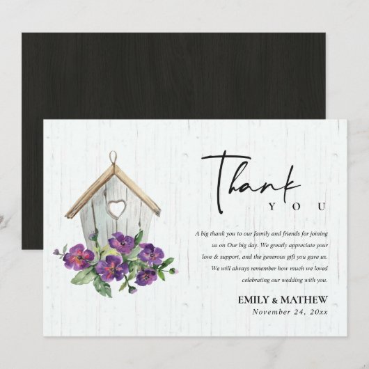 WITTE HOUDEN RUSTISCHE VLOERBARE BIRDHOUSE WEDING BEDANKKAART (Voorkant / Achterkant)