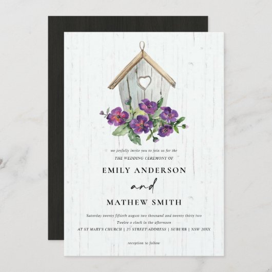 WITTE HOUDEN RUSTISCHE VLOERBARE BIRDHOUSE WEDING KAART (Voorkant / Achterkant)