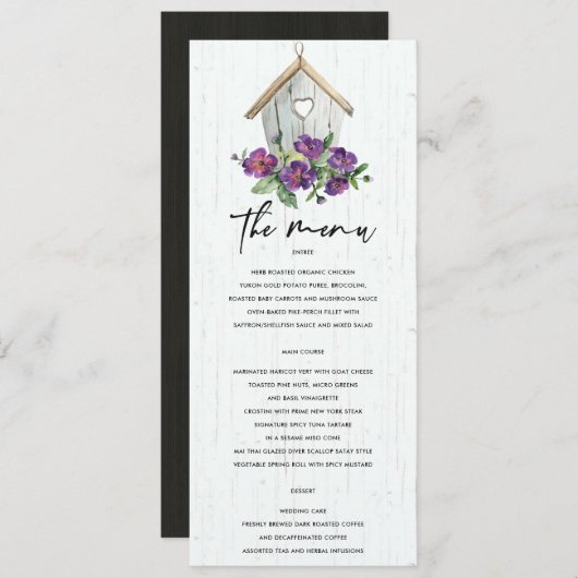 WITTE HOUDEN RUSTISCHE VLOERBARE BIRDHOUSE WEDING MENU (Voorkant / Achterkant)