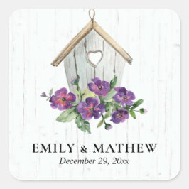 WITTE HOUDEN RUSTISCHE VLOERBARE BIRDHOUSE WEDING VIERKANTE STICKER