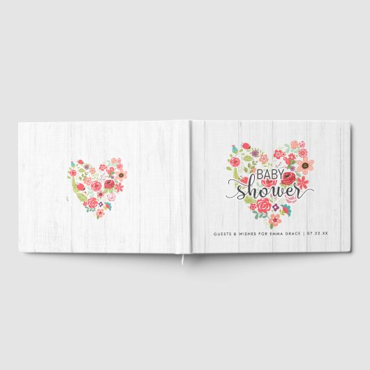 Witte Hout Bloemen Hart Wensen voor Baby shower Gastenboek (Volledig)