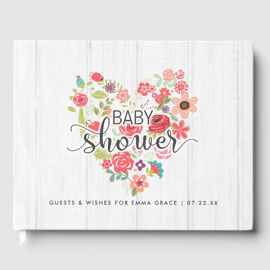 Witte Hout Bloemen Hart Wensen voor Baby shower Gastenboek (Voorkant)