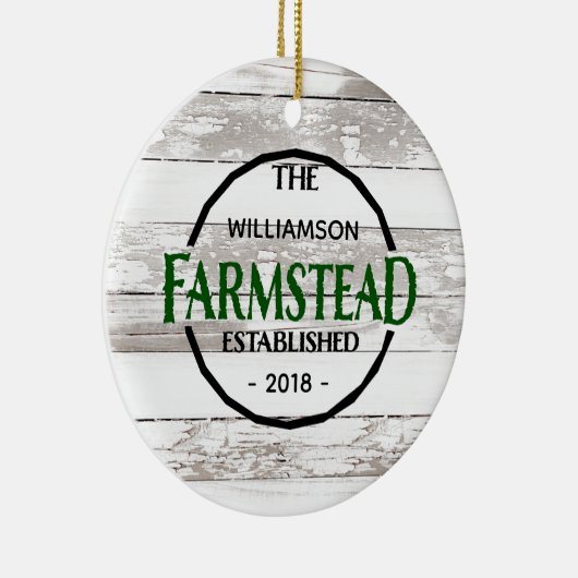 Witte Hout Boerderij Familienaam Kerstmis Keramisch Ornament (Rechts)