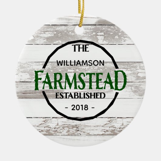 Witte Hout Boerderij Familienaam Kerstmis Keramisch Ornament (Voorkant)