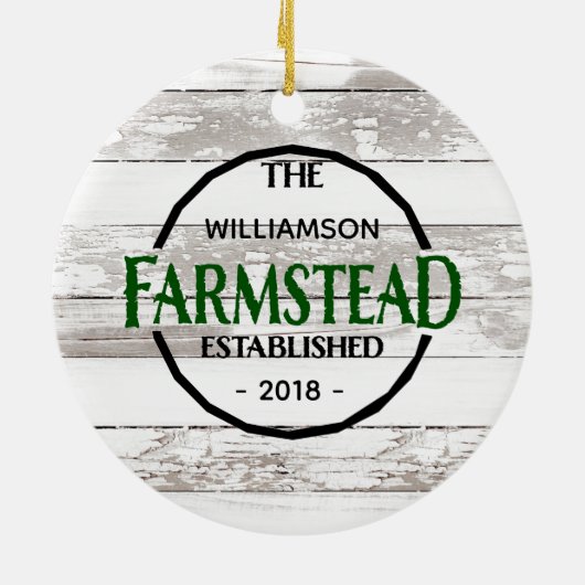 Witte Hout Boerderij Familienaam Kerstmis Keramisch Ornament (Achterkant)