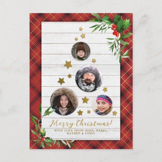 Witte hout en rode spelden | Kerstboom 4 Foto Feestdagenkaart (Voorkant)