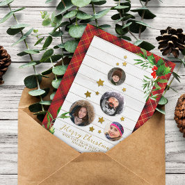 Witte hout en rode spelden | Kerstboom 4 Foto Feestdagenkaart