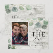 Witte Hout Eucalyptus Botanische Fotobruiloft Aankondigingskaart (Voorkant / Achterkant)