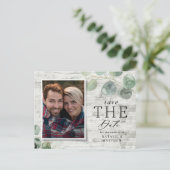 Witte Hout Eucalyptus Botanische Fotobruiloft Aankondigingskaart (Staand voorkant)