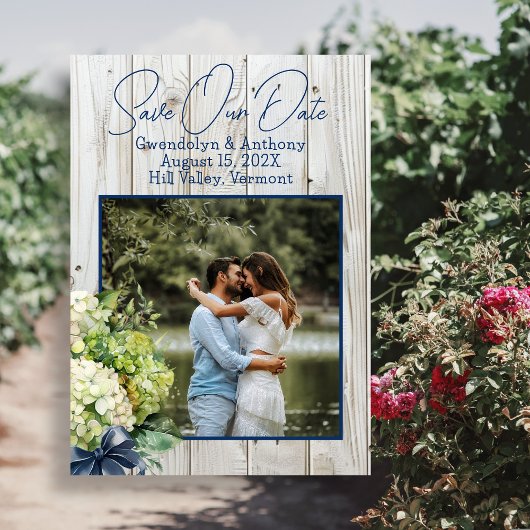 Witte Hout Groene Bloemen Foto Bewaar de Datum Kaart