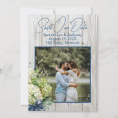 Witte Hout Groene Bloemen Foto Bewaar de Datum Kaart (Voorkant)