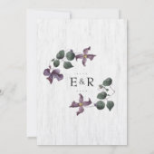 Witte Hout Paarse Bloemen Huwelijksuitnodiging Kaart (Achterkant)