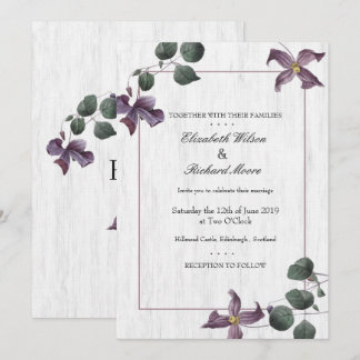 Witte Hout Paarse Bloemen Huwelijksuitnodiging Kaart
