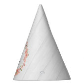 Witte hout & perzik bloemenkrans Gelukkige Verjaar Feesthoedjes (Rechts)