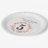 Witte hout & perzik bloemenkrans Gelukkige Verjaar Papieren Bordje (Gekanteld)