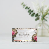 Witte hout Roze rozen boomschors en Initialen Visitekaartje (Staand voorkant)