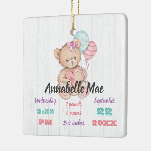Witte Hout & Teddy Beer Baby Meisje Geboorte Keeps Keramisch Ornament (Links)